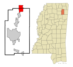 Lee County Mississippi Incorporated and Unincorporated areas Baldwyn Highlighted.svg