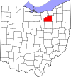 Mapa de Ohio con la ubicación del condado de Medina