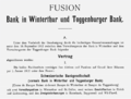 Merger Announcement (Bank in Winterthur and Toggenburger Bank)