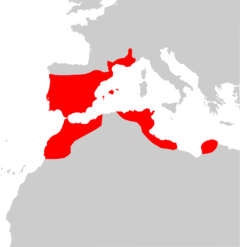 Mapa de distribución de Mus spretus.