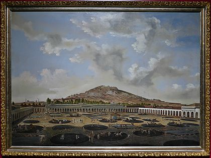 Archivo:Patio de la Hacienda de Beneficio de la Mina de Proaño en Zacatecas, Pietro Gualdi