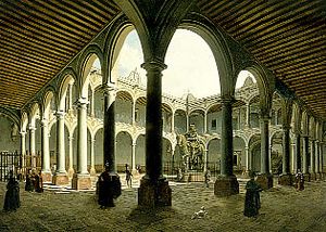 Archivo:Pedro Gualdi, Interior of the Royal and Pontificial University of Mexico, ca. 1840