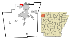 Washington County Arkansas Incorporated and Unincorporated areas Elm Springs Highlighted.svg
