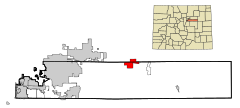 Arapahoe County Colorado Incorporated and Unincorporated areas Strasburg Highlighted.svg