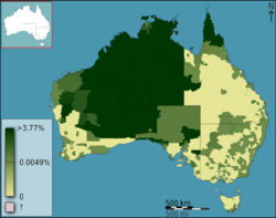 Archivo:Australian Census 2011 demographic map - Australia by SLA - BCP field 2571 Speaks other language Australian Indigenous Languages Persons