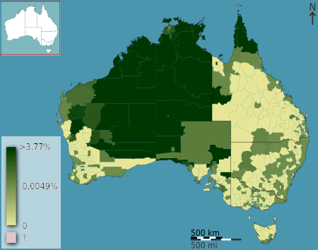 Archivo:Australian Census 2011 demographic map - Australia by SLA - BCP field 2571 Speaks other language Australian Indigenous Languages Persons