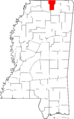 Map of Mississippi highlighting Benton County