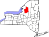 Mapa de Nueva York con la ubicación del condado de Lewis