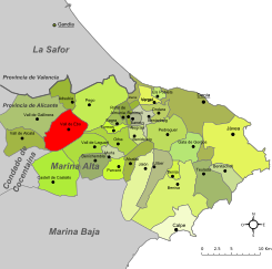 Localización de Vall de Ebo respecto a la Marina Alta