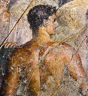 Archivo:Wall painting - Briseis taken away from Achilles - Pompeii (VI 8 5) - Napoli MAN 9105 - 03 (cropped)