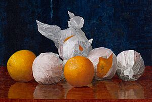 Archivo:William J. McCloskey (1859–1941), Wrapped Oranges, 1889. Oil on canvas. Amon Carter Museum of American Art