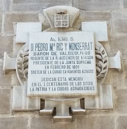 Archivo:Zaragoza - Placa dedicada a Pedro María Ric y Monserrat
