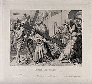 Archivo:Christ carries his cross to Golgotha. Etching by H. Kipp aft Wellcome V0034562
