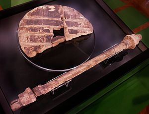 Archivo:Ljubljana Marshes Wheel with axle (oldest wooden wheel yet discovered)