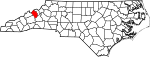 Mapa de Carolina del Norte con la ubicación del condado de Yancey