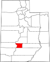 Mapa de Utah con la ubicación del condado de Piute