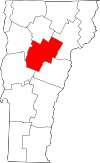 Mapa de Vermont con la ubicación del condado de Washington