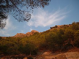 Sierra de la Villa. Castillo de Salvatierra durante la puesta de sol.jpg