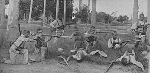Archivo:1897-02-08, La Ilustración Artística, Guerra de Cuba, Sargento de Sigüenza en el combate de Ceja del Toro y defensa del convoy de Viñales, Gómez Carrera (cropped)