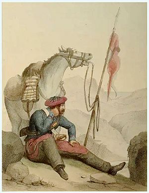Archivo:Lancero del escuadrón de Álava hacia 1836. Grabado de Charles Vanceller