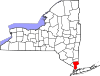 Mapa de Nueva York con la ubicación del condado de Westchester