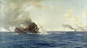 Archivo:Thomas Jacques Somerscales, Sinking of 'The Scharnhorst' at the Battle of the Falkland Islands, 8 December 1914