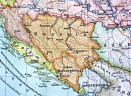Mapa histórico que muestra la región de Bosnia (norte) y Herzegovina (sur).