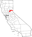 Map of California highlighting Nevada County