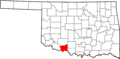 Map of Oklahoma highlighting Cotton County
