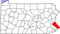 Map of Pennsylvania highlighting Bucks County.svg