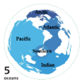 World ocean map 5 oceans