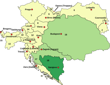 Mapa del Imperio austrohúngaro.