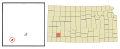 Haskell County Kansas Incorporated and Unincorporated areas Satanta Highlighted.svg