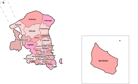 Mapa de municipios de Hovedstaden.