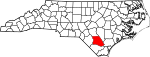 Mapa de Carolina del Norte con la ubicación del condado de Bladen