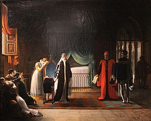 Archivo:Marie Stuart, reine d'Écosse, recevant sa sentence de mort que vient de ratifier le Parlement - Jean-Baptiste Vermay - MBA Lyon 2014