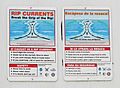 Rip current warning signs at Mission Beach