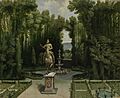 Vista de los jardines de la Casa de Campo con la estatua de Felipe III
