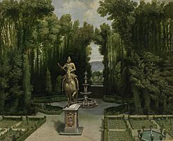 Archivo:Vista de los jardines de la Casa de Campo con la estatua de Felipe III
