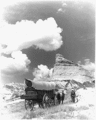 Conestoga wagon on Oregon Trail reenactment 1961