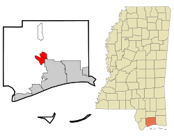 Harrison County Mississippi Incorporated and Unincorporated areas Lyman Highlighted.svg