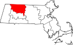 Mapa de Massachusetts con la ubicación del condado de Franklin