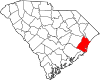 Mapa de Carolina del Sur con la ubicación del condado de Georgetown