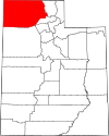 Mapa de Utah con la ubicación del condado de Box Elder