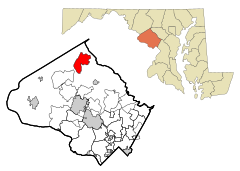 Montgomery County Maryland Incorporated and Unincorporated areas Damascus Highlighted.svg