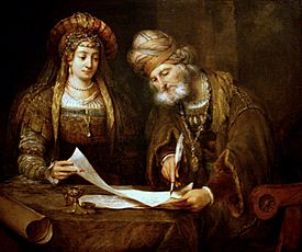 Archivo:Aert de Gelder - Esther y Mardoqueo escribiendo la primera carta del Purim