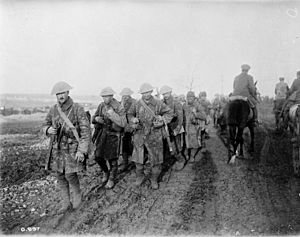 Archivo:Canadians return from trenches on the Somme Nov 1916 LAC 3194728