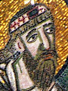 Detail of the Imperial Gate mosaic in Hagia Sophia showing Leo VI the Wise (cropped).jpg