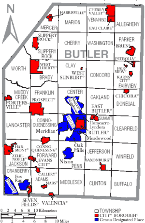 Archivo:Map of Butler County Pennsylvania With Municipal and Township Labels