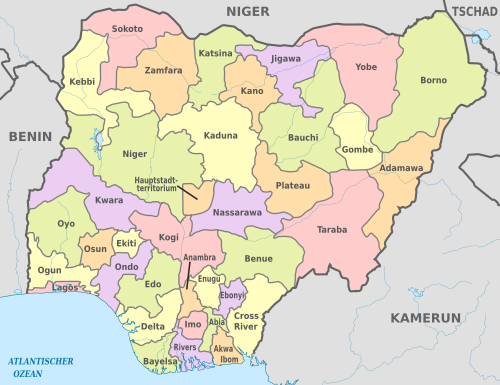 Archivo:Nigeria, administrative divisions - de - colored